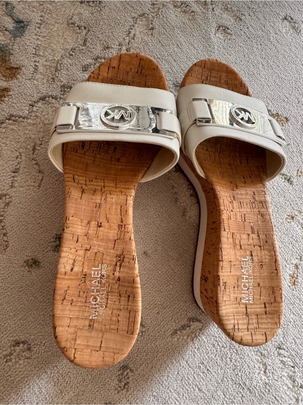 Michael Kors White MK Logo Cork Slide Sandals 6,5 - Picture 6 of 6
